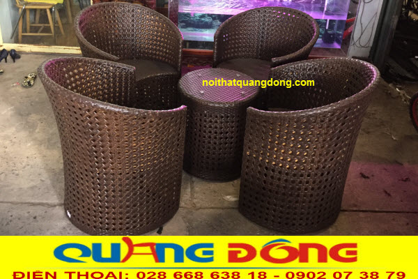 B&agrave;n ghế nhựa giả m&acirc;y QD-344, B&agrave;n ghế ban c&ocirc;ng, thư gi&atilde;n cao cấp, m&agrave;u n&acirc;u giả gỗ, đan mắt c&aacute;o.