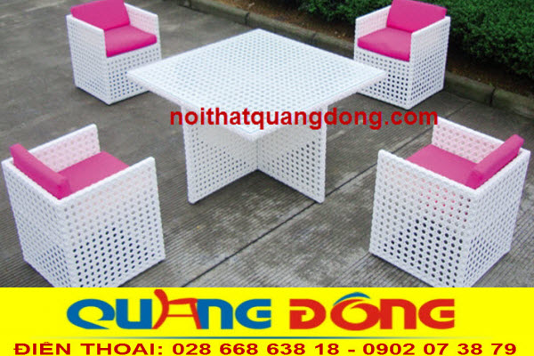 Bàn ghế giả mây QD-355|bàn ghế sân vườn đẹp chất lượng Bàn ghế giả mây QD-355 đan sợi nhựa giả mây cao cấp kháng tia UV, tia cực tím