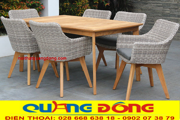 Bàn ghế mây nhựa QD-2041|Mẫu ghế mây nhựa đẹp Bàn ghế nhựa giả mây QD-2041 là mẫu ghế mây nhựa đẹp, kết hợp mây nhựa và gỗ, tông màu mốc mộc mạc