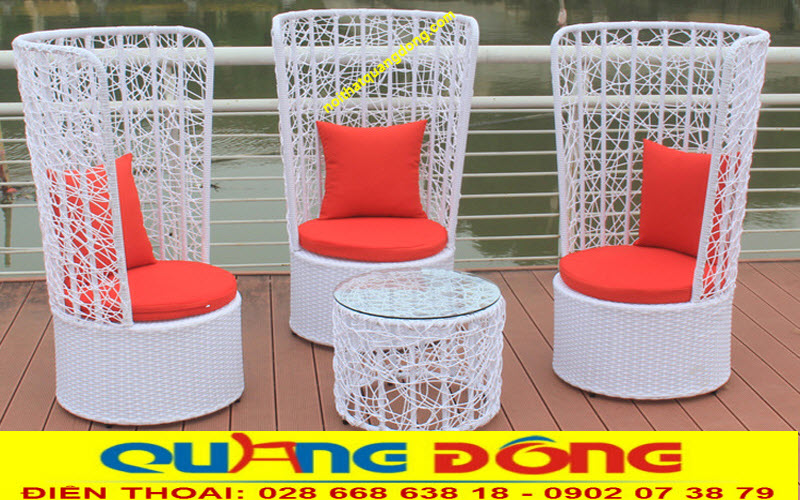 Bàn ghế giả mây QD-2073 đan rối tổ chim, đan mây nhựa dành cho không gian của bạn, thiết kế đẹp, chất lượng cao