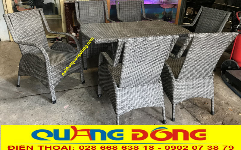 Bàn ăn ngoài trời|Xưởng sản xuất bàn ghế ăn mây nhựa Bàn ăn nhựa giả mây, bàn ghế mây nhựa QD-2076, sản xuất công ty Nội Thất Quang Đông bảo hành 12 tháng.