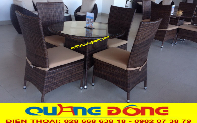 Bàn ghế giả mây QD-209|Ghế mây nhựa Bàn ghế nhựa giả mây QD-209 mẫu ghế đan mây nhựa cao cấp, thiết kế đẹp, màu nâu
