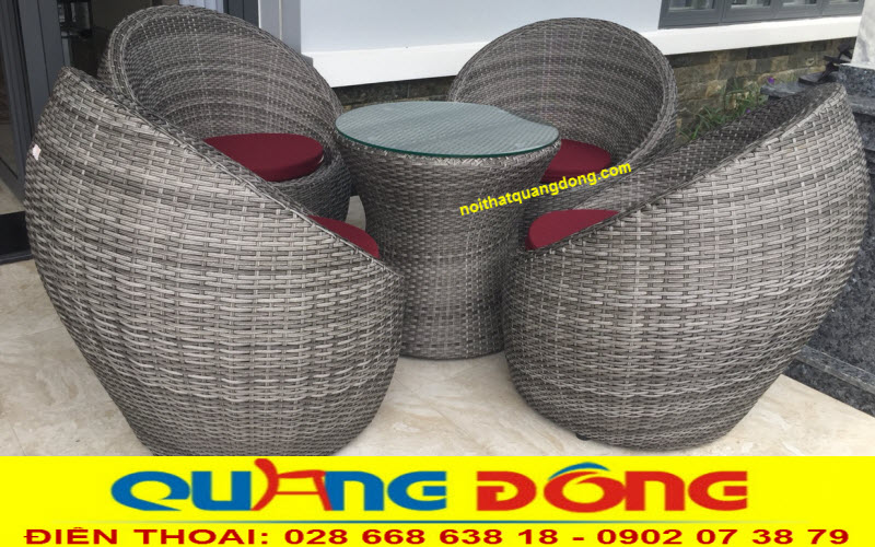 Bàn ghế giả mây QD-211|Ghế mây nhựa sân vườn Bàn ghế nhựa giả mây QD-211, ghế mây nhựa trứng cho cafe sân vườn, bàn ghế đan mây nhựa cho sân vườn.