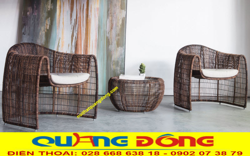 Bàn ghế giả mây QD-275|Bộ bàn ghế mây nhựa. Bàn ghế giả mây QD-275 màu nâu, sử dụng không gian ngoài trời có độ bền cao, sản xuất chất lượng, giá gốc.