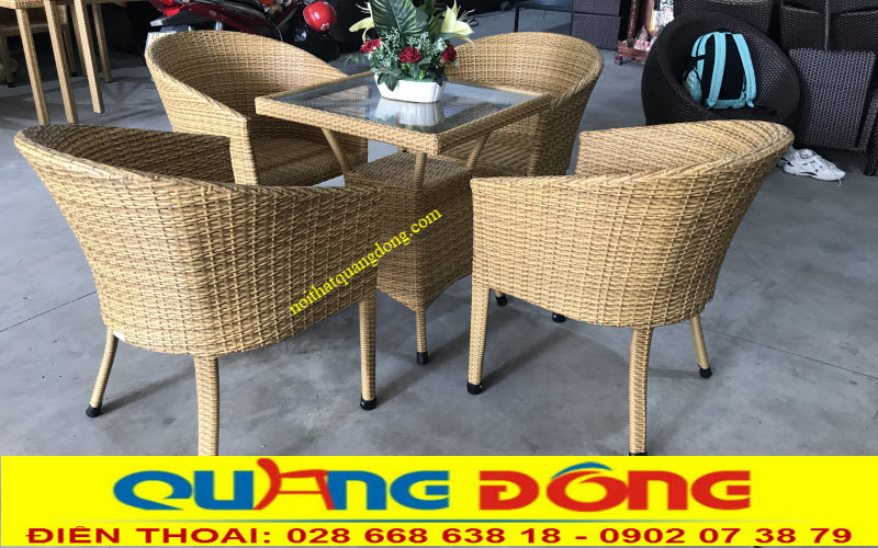Bàn ghế giả mây QD-311|Bàn ghế sân vườn Bộ bàn ghế mây nhựa màu sắc đẹp, ghế thiết kế ấn tượng đan thủ công mỹ nghệ bằng tay, độ bền cao, thích hợp sân vườn