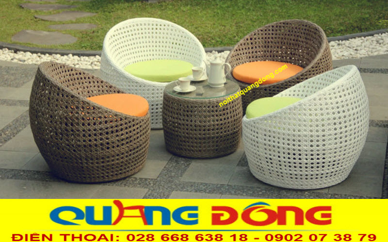 B&agrave;n ghế nhựa giả m&acirc;y QD-344, ghế m&acirc;y nhựa d&agrave;nh đan mắt c&aacute;o, thiết kế ấn tượng.