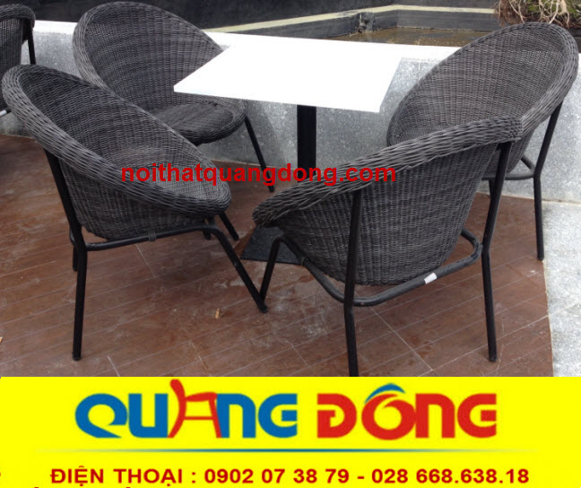 bàn ghế giả mây QD-304|nội thất quang đông mẫu ghế giả mây đan sợi nhựa tròn chắc chắn với gam màu xám tự nhiên ,sang trọng cho không gian ngoài trời khu vực sân vườn