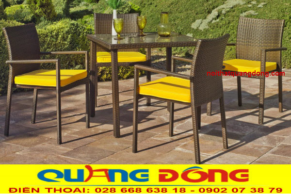 Bàn ghế nhựa giả mây QD-2023, mẫu bàn ghế ngoài trời, thiết kế đẹp, màu nâu bền đẹp cho sân vườn, ngoài trời.