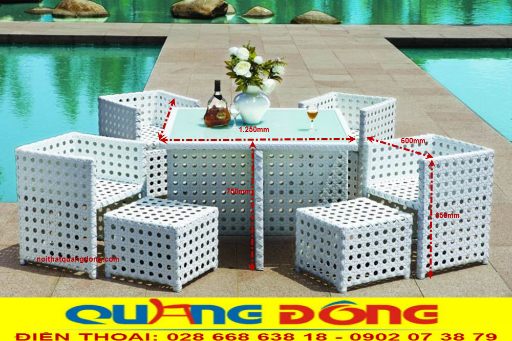 Bàn ghế giả mây QD-2030 giá cực tốt. Bàn ghế giả mây được thiết kế chú trọng đến những không gian sang trọng, độ bền tốt vượt trội hơn những loại bàn ghế được bán trên thị trường, bên cạnh đó là mức giá cực tốt để bạn tiết kiệm ngân sách đầu tư mua sắm.