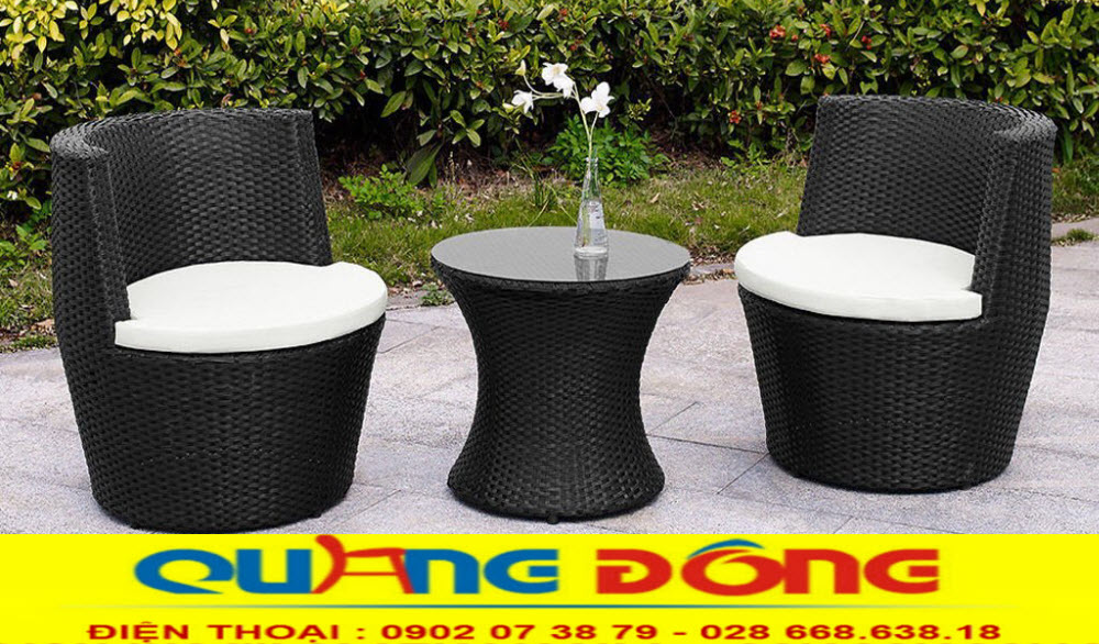 Ghế sân vườn ngoài trời sang trọng Bàn ghế giả mây QD-367 đẹp cho sân vườn, ngoài trời, thiết kế sang trọng đẳng cấp, màu đen đẹp mắt