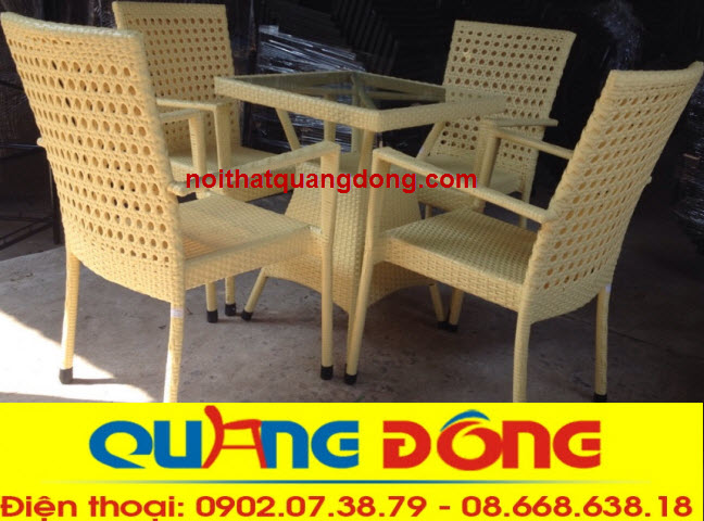bộ b&agrave;n ghế giả m&acirc;y QD-307 với kiểu đan mắt c&aacute;o mới lạ đẹp mắt,sản phẩm chuy&ecirc;n d&ugrave;ng cho qu&aacute;n cafe
