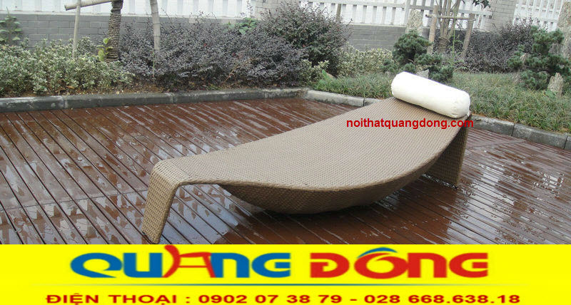 Ghế hồ bơi|giường tắm nắng QD-593 đan sợi nhựa giả mây thiết kế ghế hình thuyền.