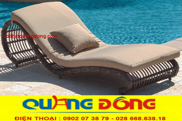 Ghế nằm hồ bơi nhựa giả m&acirc;y QD-579, kiểu ghế đan m&acirc;y nhựa bằng sợi b&aacute;n nguyệt b&aacute;n lớn, m&agrave;u x&aacute;m