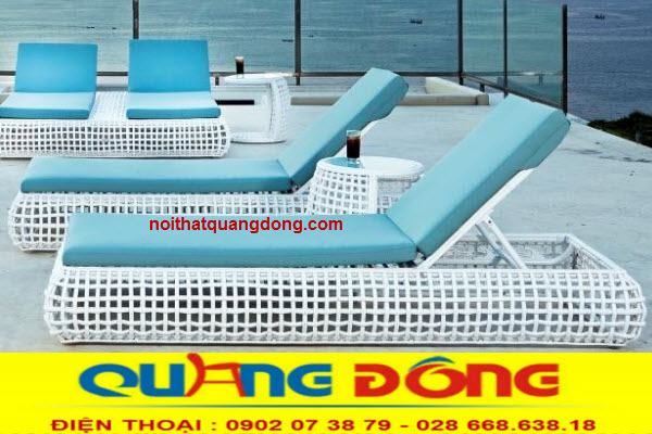 Ghế nằm hồ bơi QD-588, ghế đan m&acirc;y nhựa cao cấp, thiết kế đẹp với sợi nhựa m&acirc;y b&aacute;n nguyệt bản lớn