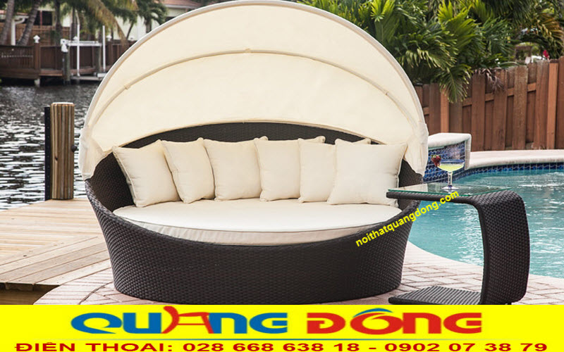 giường tắm nắng QD-536 đạt ti&ecirc;u chuẩn ghế hồ bơi ngo&agrave;i trời xuất khẩu, được thiết kế m&aacute;i che đẹp h&igrave;nh rẻ quạt cao cấp
