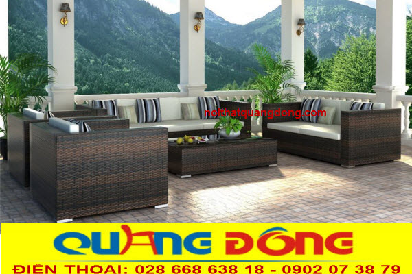 Sofa nhựa giả m&acirc;y QD-108 đan m&acirc;y nhựa m&agrave;u n&acirc;u chu kỳ, thiết kế g&oacute;c, mẫu sofa ph&ograve;ng kh&aacute;ch đẹp