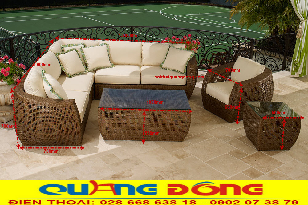Sofa giả mây QD-658 chất lượng tại hồ chí mình được đan bằng sợi nhựa giả mây bằng thủ công bền đẹp chịu được nắng mưa, khung thép sơn tĩnh điện chống được ăn mòn cao. Sofa giả mây có thể đặt ở phòng khách và sân vườn