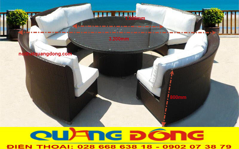 Sofa giả mây QD-630|Sofa ngoài trời Sofa nhựa giả mây QD-630 đan mây nhựa cao cấp, màu nâu, bàn tròn, ghế rộng thoải mái, có thể thư giãn, uống trà, bàn ăn.