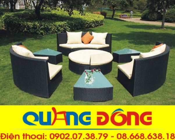 sofa mây nhựa qd-609, bô sofa cho sân vườn ngoài trời bộ sofa cho sân vườn ngoài tròi bằng nhựa giả mây màu đen