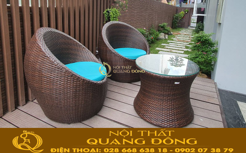 Bộ bàn ghế giả mây QD-211 kiểu dáng mới lạ độc đáo, điểm nhấn đẹp cho sân vườn ngoài trời