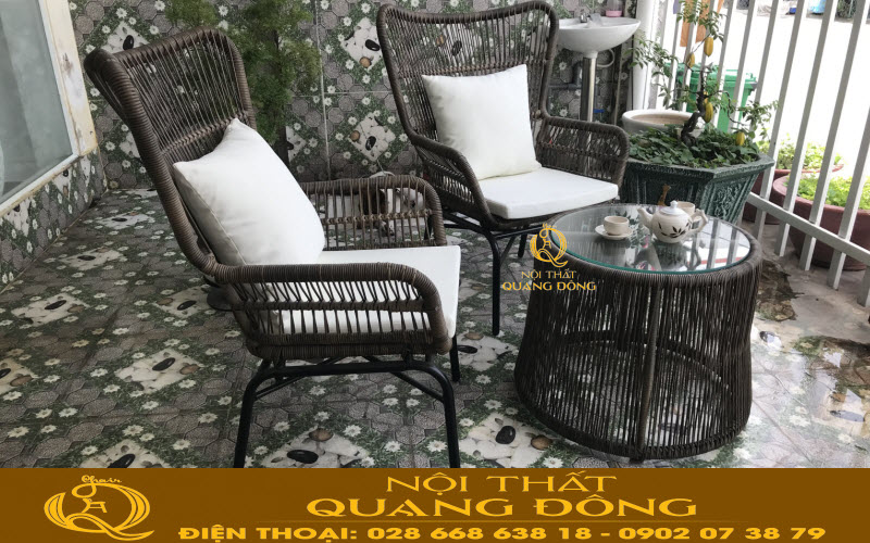 Bộ compo 2 ghế 1 bàn bằng nhựa giả mây hoàn toàn mới, điểm nhấn đẹp cho ban công sân thượng