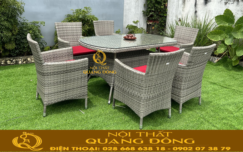 Bàn ghế BBQ sân vườn, bàn ăn ngoài trời QD-393 Bàn ghế ăn ngoài trời bằng nhựa giả mây giải pháp tối ưu cho khu vực garden khu resort, khách sạn