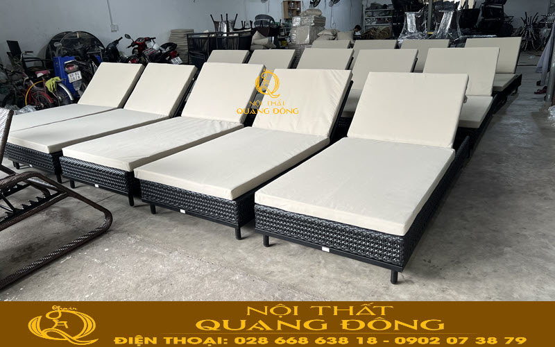 Ghế nằm hồ bơi mây nhựa sản xuất tại xưởng Nội thất Quang Đông