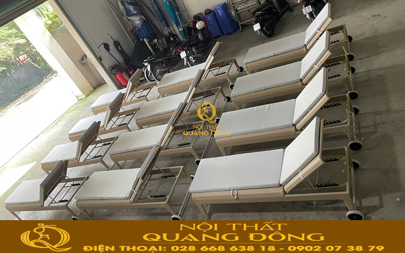 Ghế nằm hồ bơi giả mây sản xuất trực tiếp tại xưởng Nội thất Quang Đông Ghế nằm hồ bơi giả mây QD - 1278 tại xưởng Nội thất Quang Đông