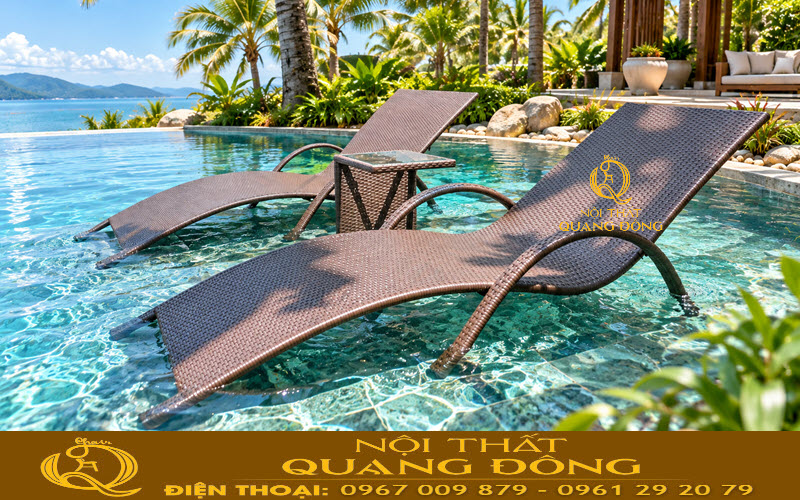 Ghế hồ bơi giả mây QD-1282 thiết kế phù hợp với nhiều mô hình công trình
