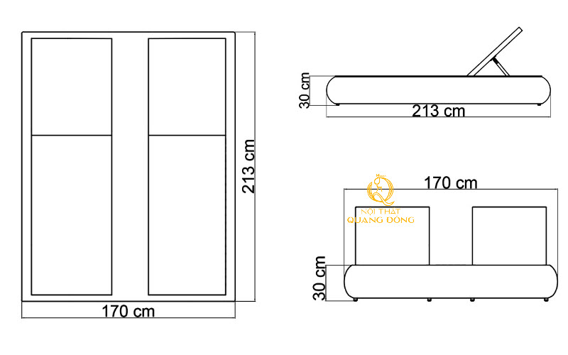 Kích thước ghế nằm hồ bơi mây nhựa QD-587