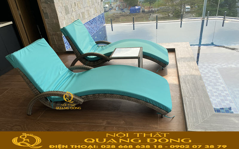 Ghế nằm hồ bơi mây nhựa QD-590 mang màu xám sang trọng