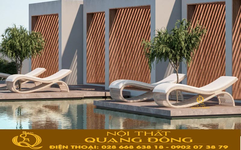 Mẫu ghế nằm thư giãn tắm nắng cho hồ bơi sang trọng hiện đại, sản phẩm đan nhựa giả mây cực chất