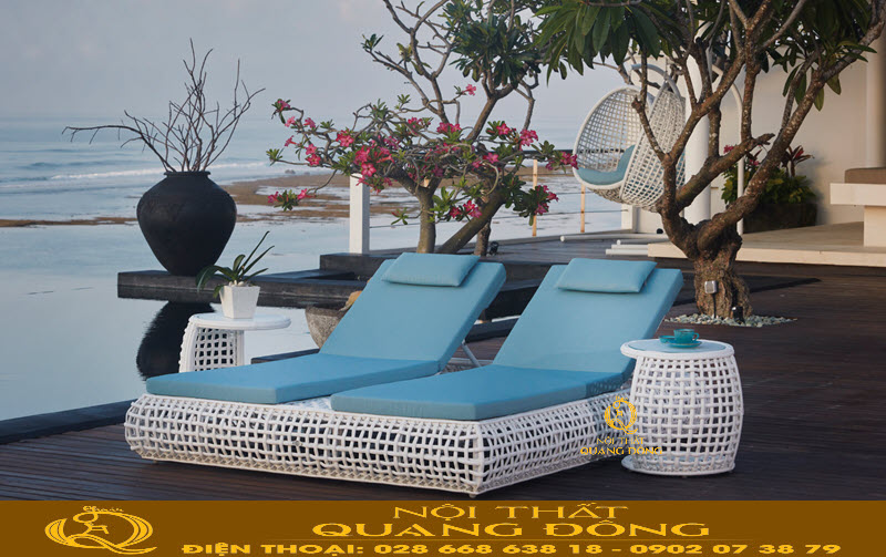 Ghế nằm hồ bơi giả mây đôi điểm nhấn sang trọng Ghế nằm hồ bơi giả mây đôi Nội thất Quang Đông