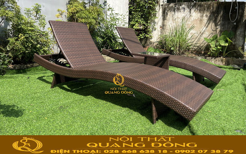 Ghế hồ bơi giả mây QD - 1274 Nội thất Quang Đông khung cong mềm mại