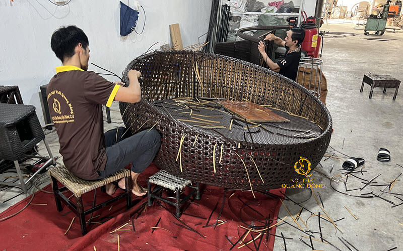 Giường tắm nắng đan tay thủ công tại Nội thất Quang Đông 
