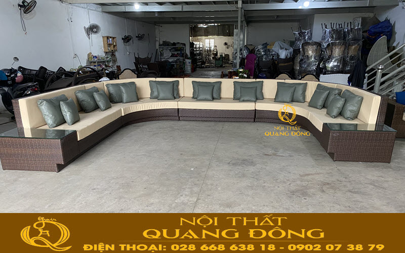 Bàn ghế mây nhựa hoàn thiện tại xưởng Nội thất Quang Đông