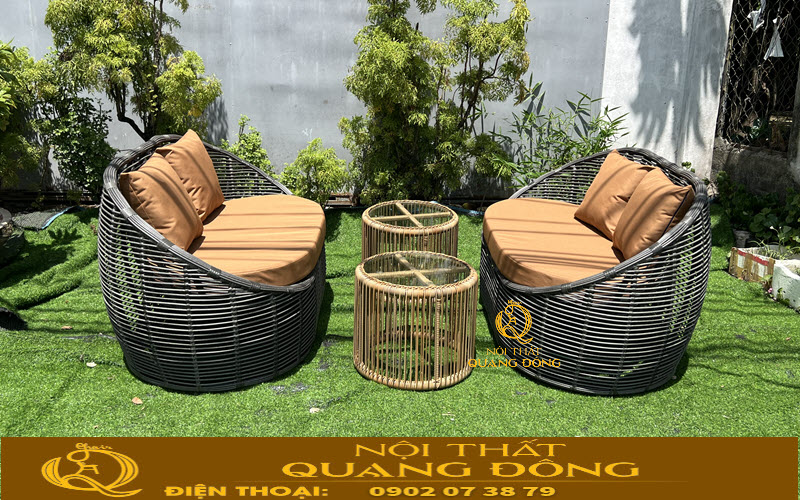 Sofa giả mây QD-757 với chất liệu mây cùng với khung chắc chắn phù hợp phong cách ngoài trời