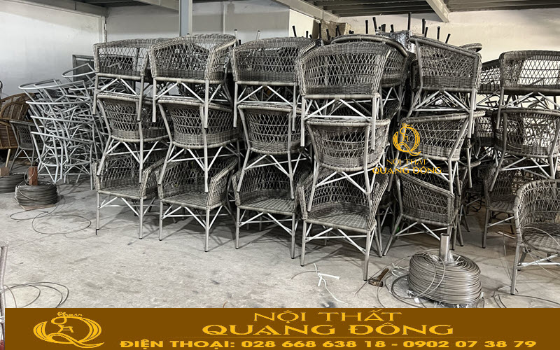 Bàn ghế cà phê mây nhựa được sản xuất trực tiếp tại xưởng Nội thất Quang Đông