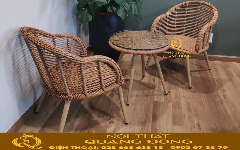 Bàn ghế giả mây QD-2046 được sản xuất từ Nội Thất Quang Đông sử dụng cho căn hộ cao cấp tại bình thạnh