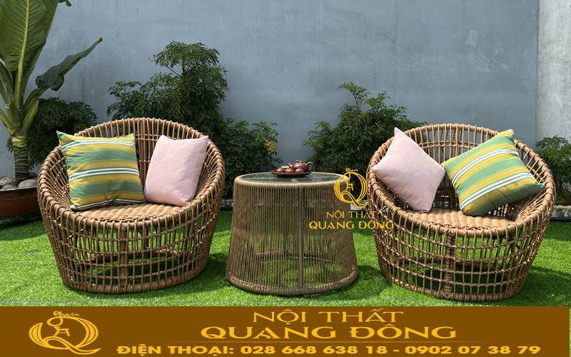 Bàn ghế nhựa giả mây QD-2081 cho ban công, sân vườn Tận hưởng không gian nghĩ dưỡng đẹp bên bộ bàn ghế giả mây QD-2081