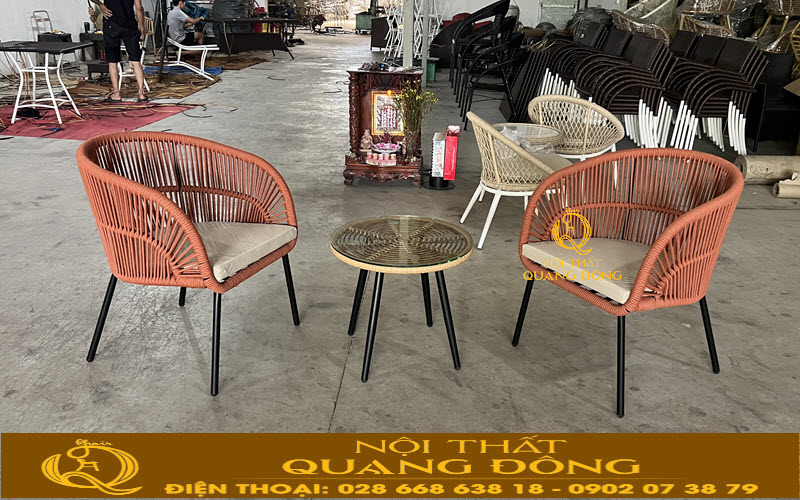 Xưởng Nội thất Quang Đông vừa hoàn thiện bàn ghế mây nhựa QD - 2085 tại xưởng