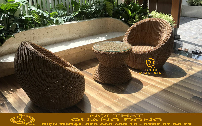Bàn ghế giả mây có tính thẩm mỹ và linh hoạt trong thiết kế Bàn ghế giả mây QD - 2094 có tính thẩm mỹ cao