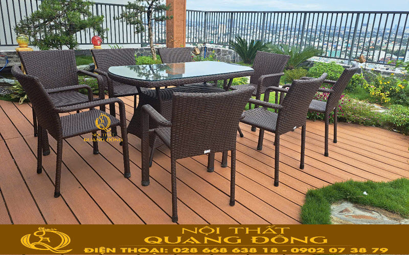Bàn ghế mây nhựa QD - 2100 thiết kế tiện nghi tạo sự cân đối cho khu vực sân vườn