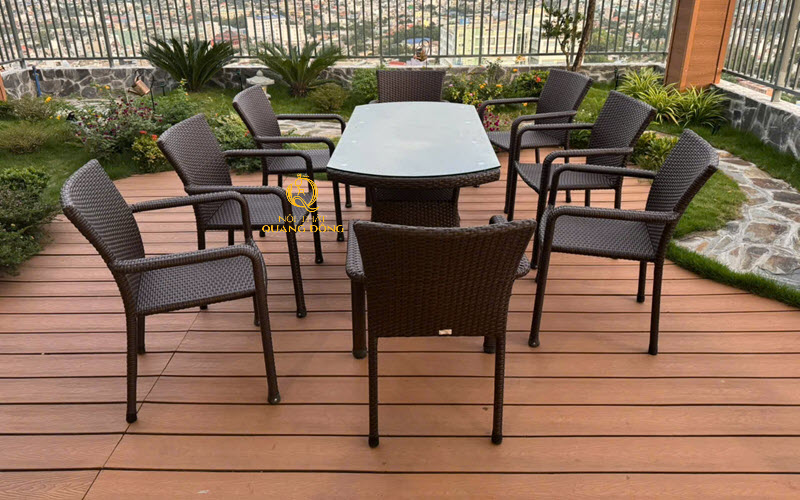 Bàn ghế đan giả mây dành cho sân vườn QD - 2100 Nội thất Quang Đông