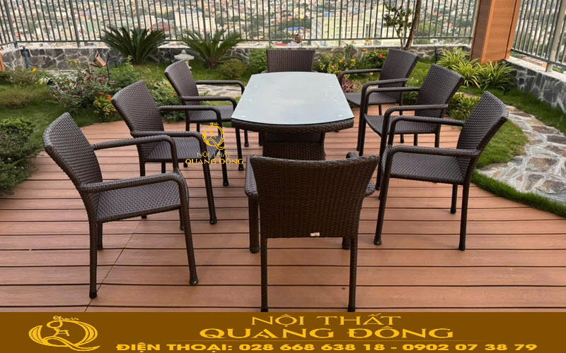 Bàn ghế giả mây QD - 2100 thiết kế hiện đại tinh tế phù hợp nhiều không gian ngoài trời