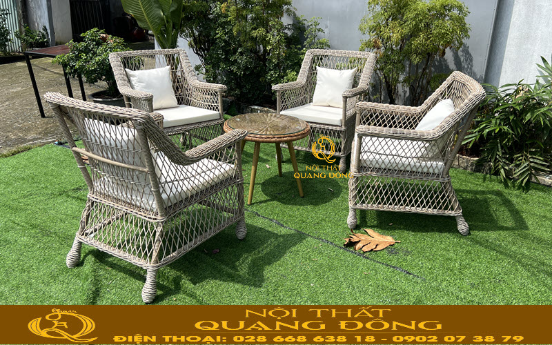 Mẫu bàn ghế giả mây QD-2104 nét đẹp mộc mặc tự nhiên, tinh tế tối ưu cho không gian sân vườn, ngoài trời