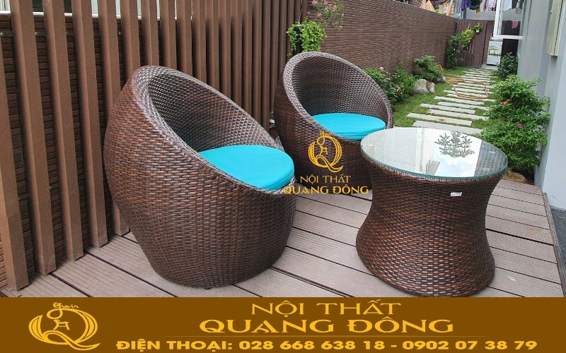 Bàn ghế giả mây QD - 211 hình trứng ngộ nghĩnh Bàn ghế giả mây hình trứng mêm mại lựa chọn hoàn hảo cho ban công