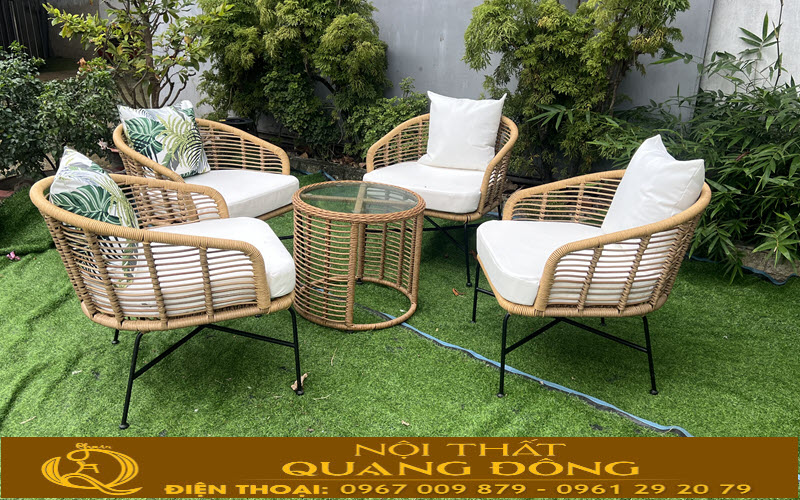 Bàn ghế giả mây QD-2116 sử dụng khung thép sơn tĩnh điện chắc chắn bền bỉ