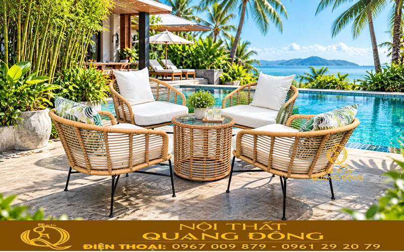 Bàn ghế giả mây QD-2116 sản phẩm của Nội thất Quang Đông Bàn ghế giả mây QD-2116 thiết kế dành cho không gian ngoài trời