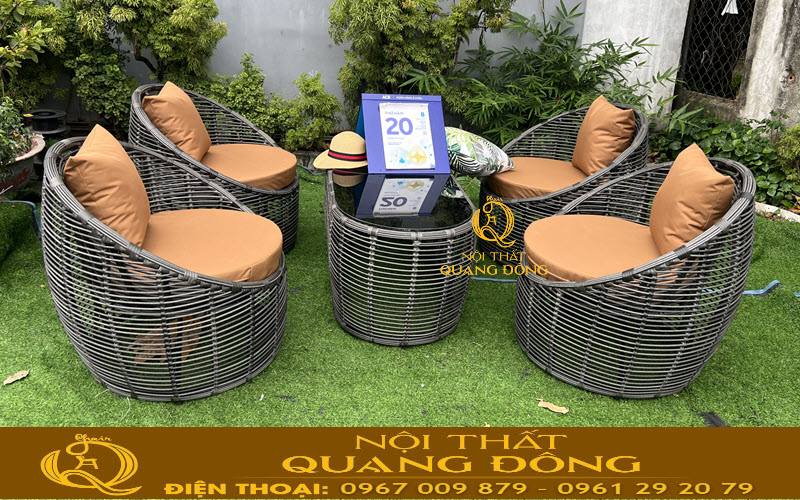 Bàn ghế giả mây QD-2117 sử dụng khung thép gia công tỉ mỉ